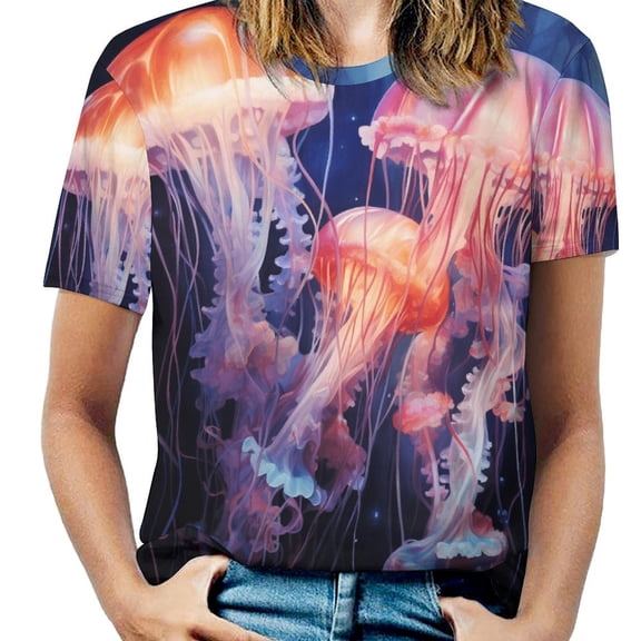 Jellyfish Ocean Style T Shirts Basic T-Shirt Short Sleeve Ladies Tee Shirt Summer Graphic Clothing