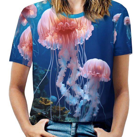 Jellyfish Ocean Style T Shirts Basic T-Shirt Short Sleeve Ladies Tee Shirt Summer Graphic Clothing
