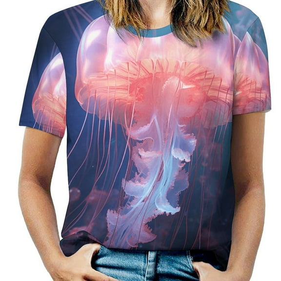 Jellyfish Ocean Style Women's T-Shirt Short Sleeve T Shirts Tops Tee Ladies Loose T