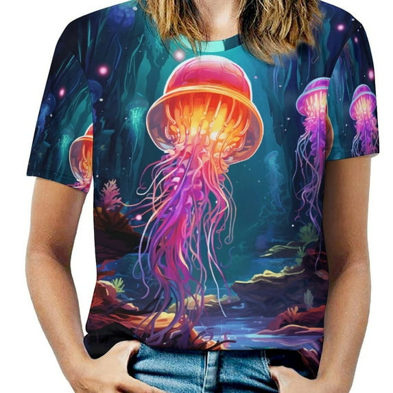 Jellyfish Ocean Style Women's T-Shirt Short Sleeve T Shirts Tops Tee Ladies Loose T