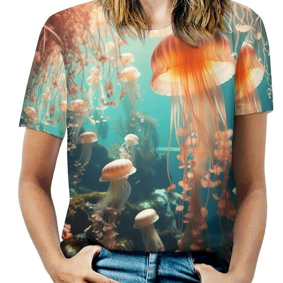 Jellyfish Ocean Style Women's T-Shirt Short Sleeve T Shirts Tops Tee Ladies Loose T