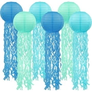 Jellyfish Paper Lanterns 6 Pacs 10 Inch Under The Sea Party Decorations Mermaid Party Baby Shower Blue Hanging Jelly Fish for Ocean Spongebob Birthday Decorations (Classic Color)