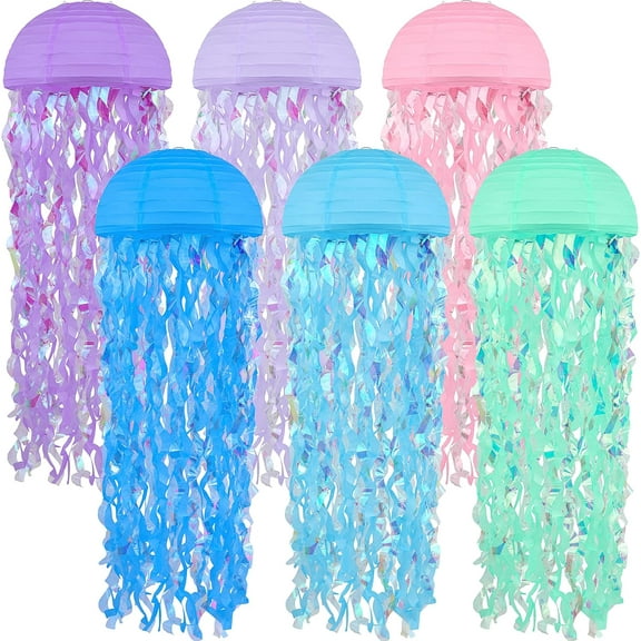 Jellyfish Paper Lanterns 6 Pacs 10 Inch Under The Sea Party Decorations Mermaid Party Baby Shower Blue Hanging Jelly Fish for Ocean Spongebob Birthday Decorations (Multicolor Blue)