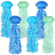 Jellyfish Paper Lanterns Hanging Jelly Fish Paper Lanterns, 6 Packs Blue Hanging Lantern for Mermaid Theme Party Under The Sea Ocean Birthday Decorations Baby Shower Baby Room -10 Inch