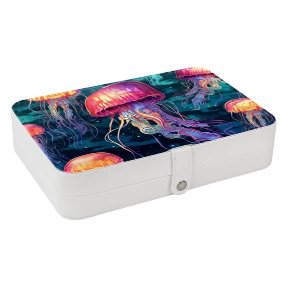 Jellyfish Portable PU Leather Jewelry Box with Removable Compartment, Necklace Holder, Storage Box, and Jewelry Organizer