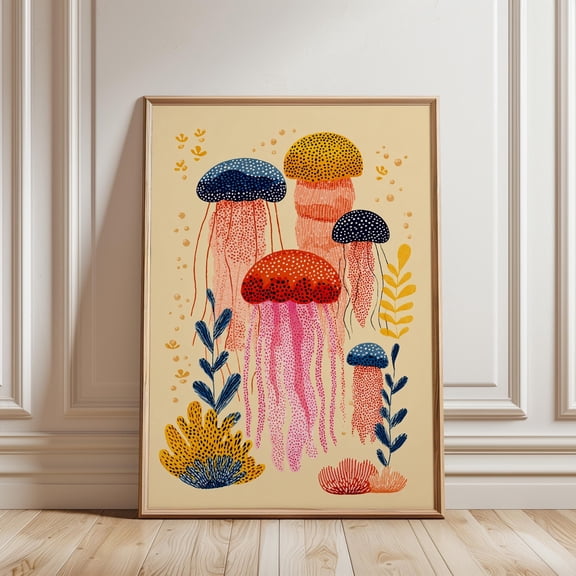 Jellyfish Poster Colorful Stylized Sea Life Illustration