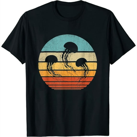 Jellyfish Retro Vintage 60S 70S Men Women Gifts Sea Animal T-Shirt Black X-Large