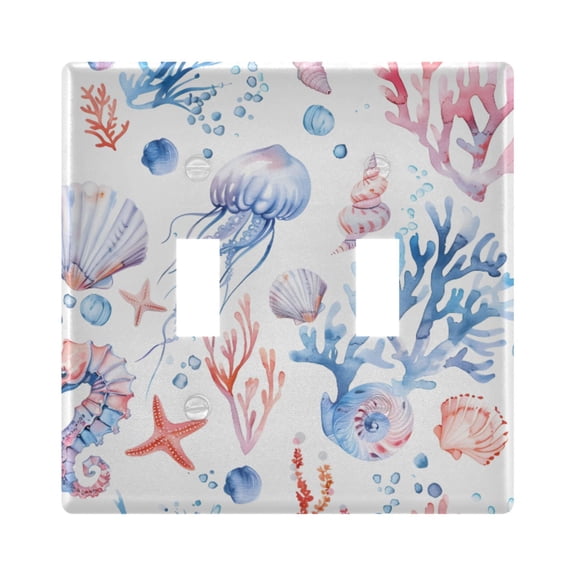 Jellyfish Sea Horse Coral Shells Starfishes Light Switch Cover Electrical Outlet Cover Replaceable Wall Plates 2-Gang