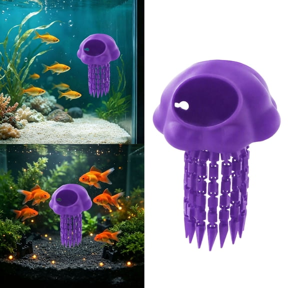 Jellyfish Shape Aquarium Cave Hideout with Feeder, 1Pc Betta Fish Shelter Ornament with 3Pcs Suction Cups, Fish Tank Accessories, Floating Fish Tank Decorations for Shrimp Small Fish Fry