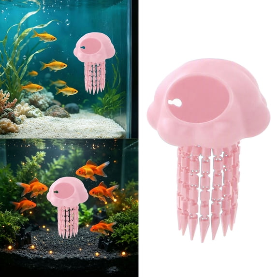Jellyfish Shape Aquarium Cave Hideout with Feeder, 1Pc Betta Fish Shelter Ornament with 3Pcs Suction Cups, Fish Tank Accessories, Floating Fish Tank Decorations for Shrimp Small Fish Fry