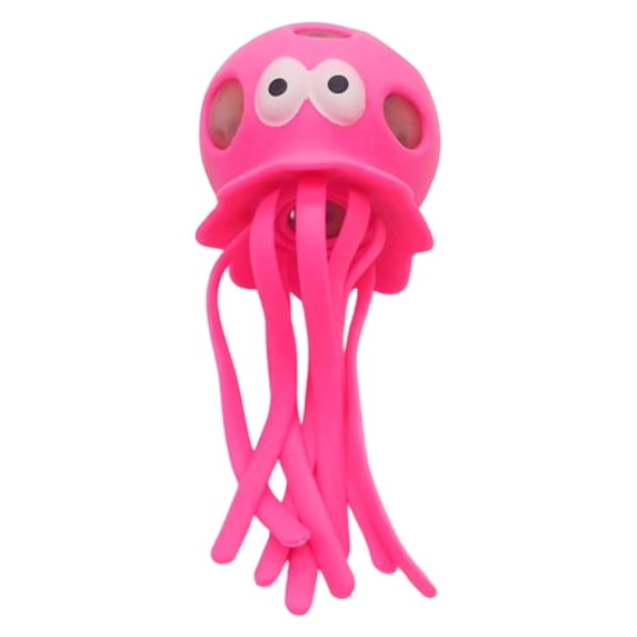 Jellyfish Shape Squeeze Ball Colorful Silicone Sensory Bead Filled Hand Grip Decompression Pinch Knead Slow Recovery Stretch Tentacles, 1 Count