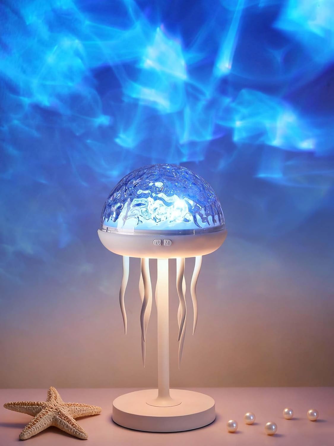 Jellyfish Shaped Table Lamp, Adjustable Projection Lamp with Remote Control Battery Operated Night Light Ocean Room Décor Ambient Lighting for Bedroom, Living Room, Office, Read Room