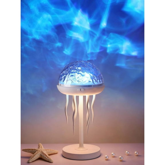 Jellyfish Shaped Table Lamp, Adjustable Projection Lamp with Remote Control Battery Operated Night Light Ocean Room Dcor Ambient Lighting for Bedroom, Living Room, Office, Read Room