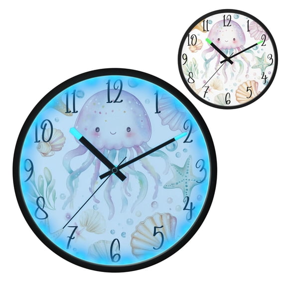 Jellyfish Shell Figure Luminous Wall Clock with Sound-Activated LED 12-Inch Silent Acrylic Timepiece for Bedroom Livingroom or Office