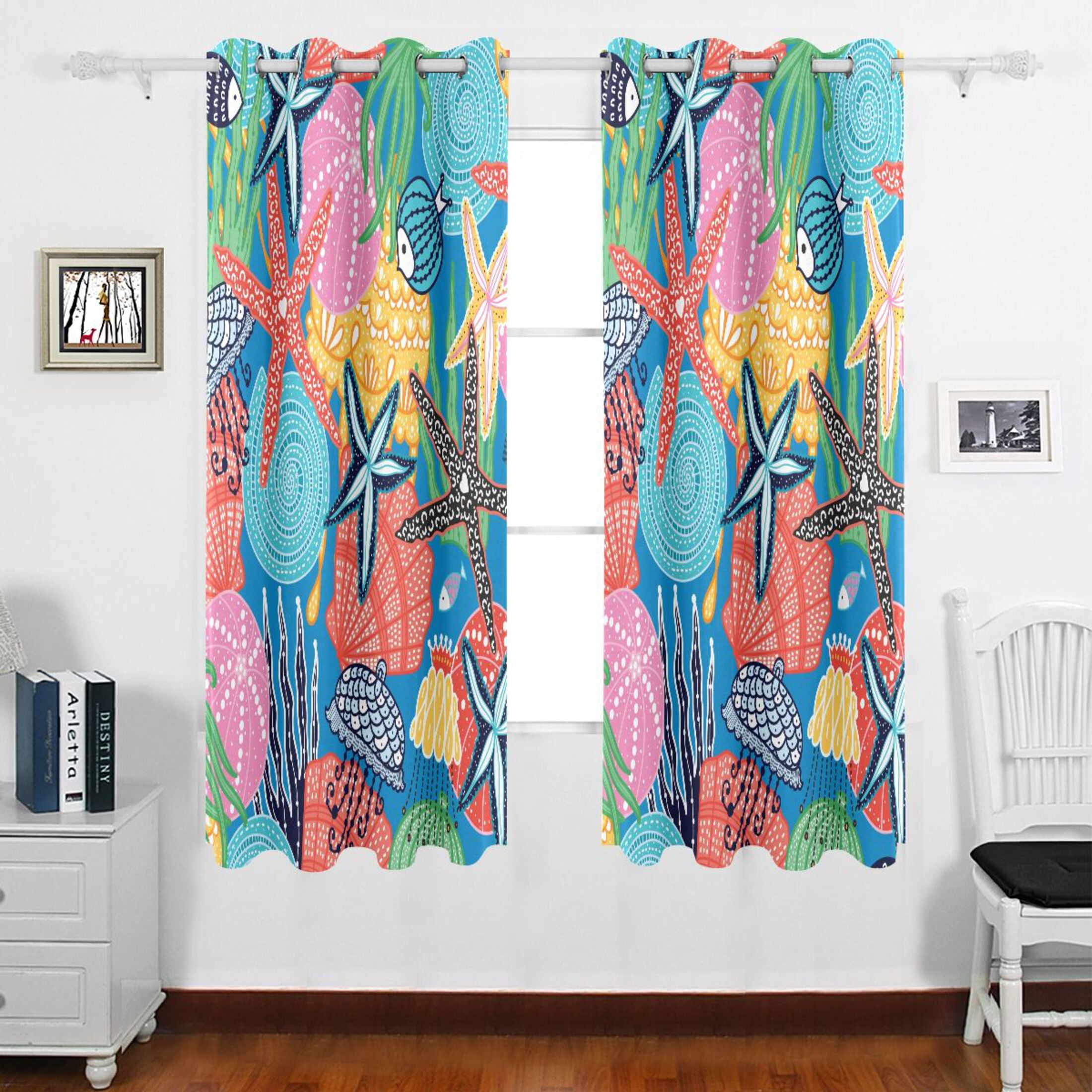 Jellyfish Shells Fish Starfish Grommet Blackout Curtains Thermal