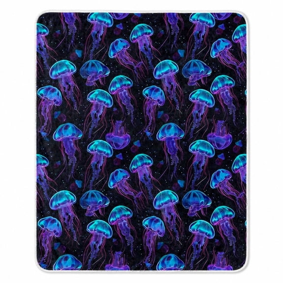 Jellyfish Sherpa Throw Blanket, Polyester Fleece Front with Sherpa Back, Multicolor