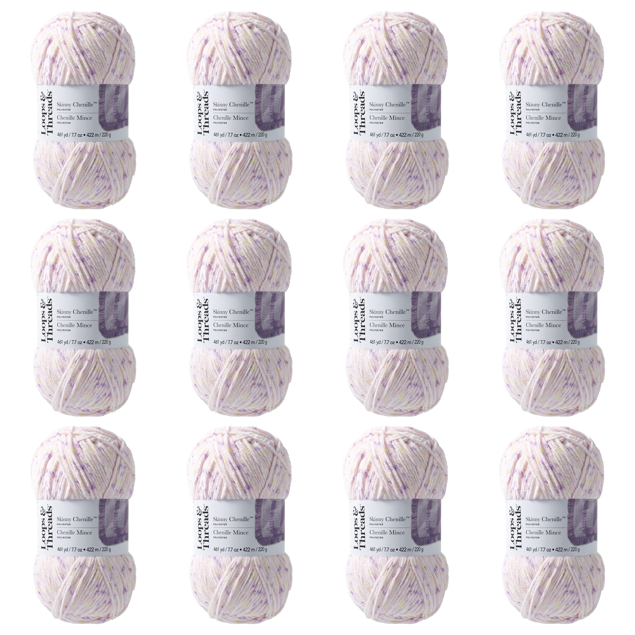 Loops & Threads Jellyfish Skinny Chenille Multi Yarn - Medium Weight Yarn for Knitting, Crochet, Weaving, Arts & Crafts, 12 Pack