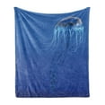 thumbnail image 1 of Jellyfish Soft Flannel Fleece Blanket, Blue Spotted Jelly Fish Aquarium Life Marine Animals Ocean Predator in the Deep Water, Cozy Plush for Indoor and Outdoor Use, 50" x 60", Blue, by Ambesonne, 1 of 6
