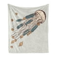 thumbnail image 1 of Jellyfish Soft Flannel Fleece Blanket, Boho Feather Tentacles Shells Vintage Art Print Under the Sea Tribal Fish, Cozy Plush for Indoor and Outdoor Use, 50" x 70", Grey Beige Brown, by Ambesonne, 1 of 5