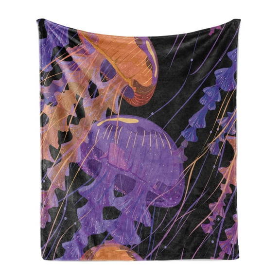 Jellyfish Soft Flannel Fleece Throw Blanket, Abstract Futuristic Creature Wild Illustration Modern Art, Cozy Plush for Indoor and Outdoor Use, 50" x 70", Burnt Sienna Violet, by Ambesonne