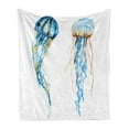 thumbnail image 1 of Jellyfish Soft Flannel Fleece Throw Blanket, Jellyfish Exotic Sea Ocean Creature Aquatic Animals Watercolor Raster Graphic, Cozy Plush for Indoor and Outdoor Use, 70" x 90", Blue, by Ambesonne, 1 of 5