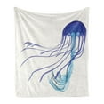 thumbnail image 1 of Jellyfish Soft Flannel Fleece Throw Blanket, Pattern of Aquatic Animal Poisonous Tentacles Floating Away, Cozy Plush for Indoor and Outdoor Use, 50" x 70", Off White Persian Blue, by Ambesonne, 1 of 5