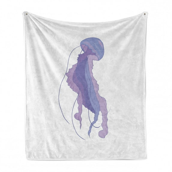 Jellyfish Soft Flannel Fleece Throw Blanket, Jellyfish Silhouette with Pastel Purple Tones on Plain Background Artwork, Cozy Plush for Indoor and Outdoor Use, 50" x 70", Multicolor, by Ambesonne