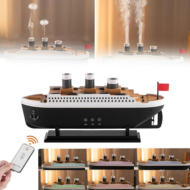 Jellyfish Spray Retro Cruise Fragrance Machine,Titanic Essential Oil Diffuser with Lights&2Spray Modes,Scent Waterless Diffuser,Essential Oil Humidifier for Bedroom,Air Diffusers for Home (Black)