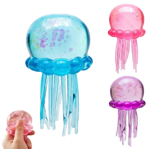 Jellyfish Squishies Steamer, Fidget Toys Adults & Teens, Easter Basket Stuffers, Jellyfish HTF Glitter Sparkling Stress Relief Collectible, Sensory Stress Squeeze Toys - Blue