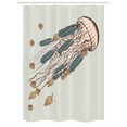 thumbnail image 1 of Jellyfish Stall Shower Curtain, Boho Feather Tentacles Shells Vintage Art Print Under the Sea Tribal Fish, Fabric Bathroom Set with Hooks, 54W X 78L Inches, Gray Beige Brown, by Ambesonne, 1 of 1