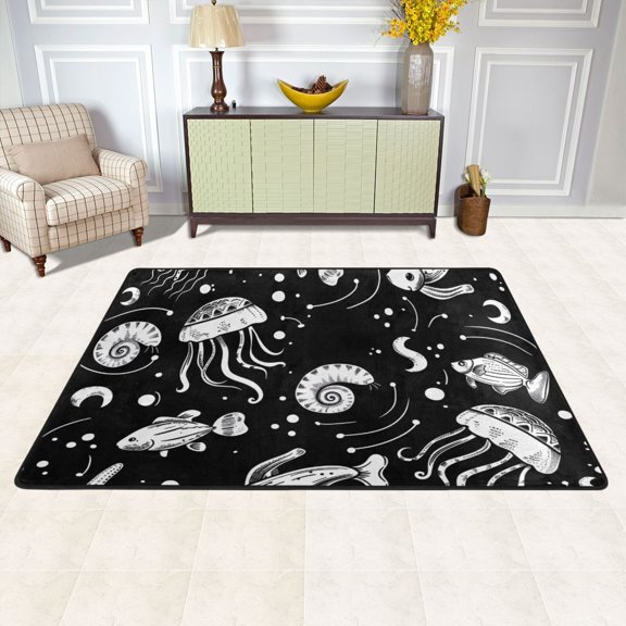 Jellyfish Starfish Conches Area Rug Washable 72 x 48 Floor Carpet Mat Non Slip for Bedroom Living Room Kids Room Home Decor