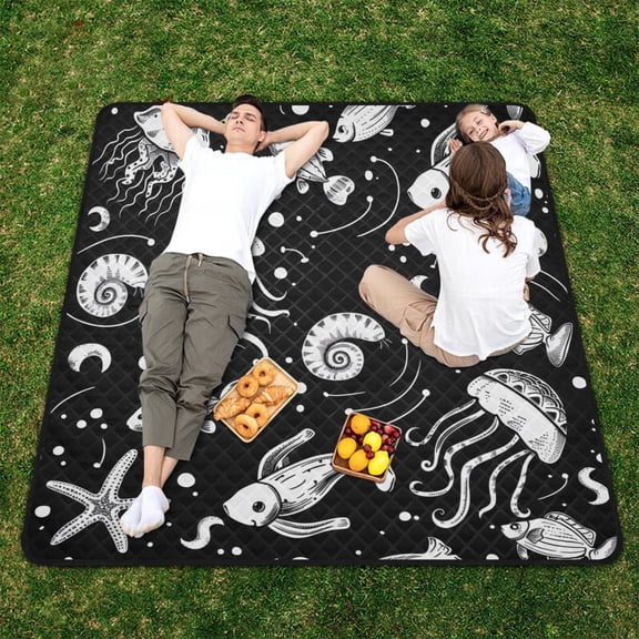 Jellyfish Starfish Conches Beach Blanket Outdoor Picnic Blanket 78"x 78" Waterproof Foldable for Beach Camping Travel Hiking Grass Lawn Park