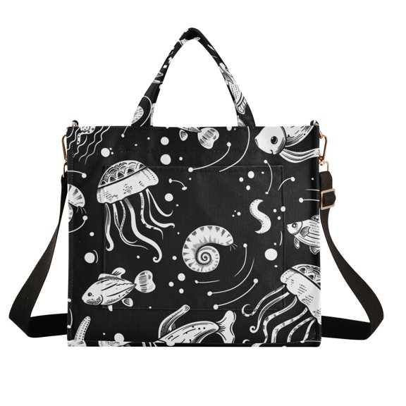Jellyfish Starfish Conches Corduroy Tote Bag Handbag Large Messenger Bag Shoulder Crossbody Zipper Bag Purse