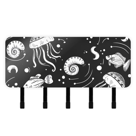 Jellyfish Starfish Conches Mail Holder Organizer Wall Mount with Shelf Key Holder Key Rack with 5 Key Hooks for Wall Decorative