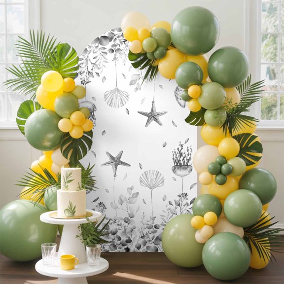 Jellyfish Starfish Shells Arch Backdrop Cover, 5FT, Gray Leaf Summer Ocean Spandex Arch Covers Double-Sided Backdrop for Wedding Birthday Party Photo Background Decoration