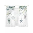 thumbnail image 1 of Jellyfish Starfish Shells Sheer Curtains 63 Inch Long 2 Panels, Green Leaf Summer Ocean Light Filtering Rod Pocket Curtains, Sheer Voile Drapes for Living Room Bedroom, 52"x63", 1 of 8