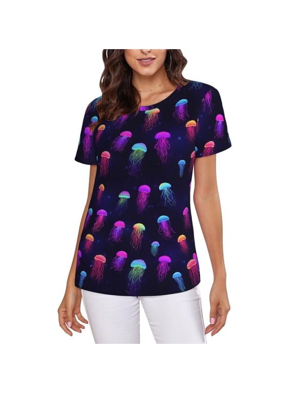 Jellyfish T-Shirt Crew Neck Short Sleeve Full-Print for Women