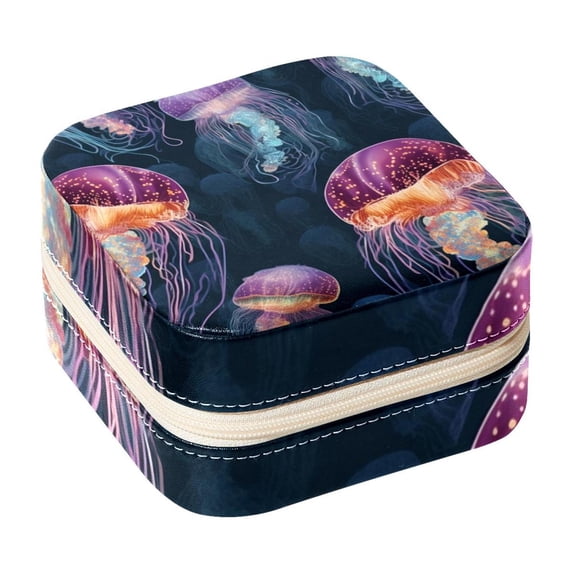Jellyfish Travel Portable Decorative Box - Square Jewelry Storage and Organizer Box for Rings, Earrings, Necklaces, and Bracelets - Suitable for Girls and Women - Necklace Organizer Box