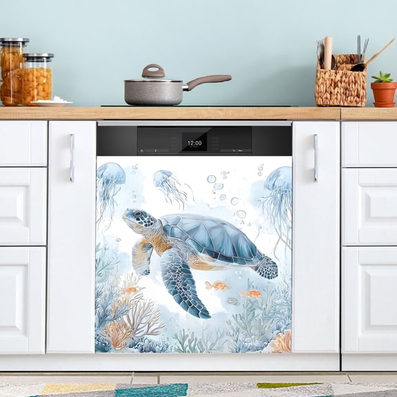 Jellyfish Turtle Dishwasher Magnet Cover Reuseable Refrigerator Magnet Cover Decal Kitchen Fridge Microwave Stickers Hoilday Party Decor 23 x 26 inch