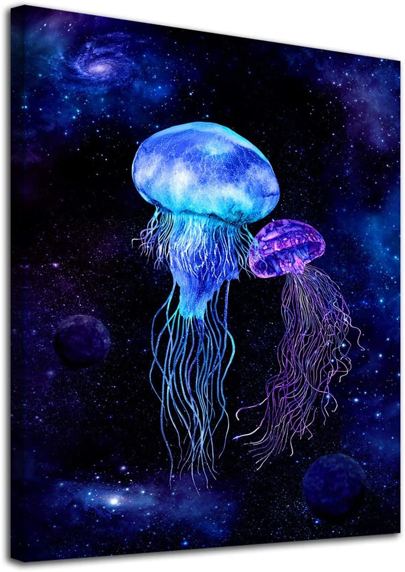 Jellyfish Wall Art Galaxy Canvas Picture Blue Fantastic Cosmic Canvas ...