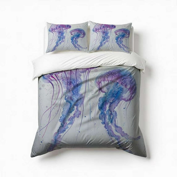 Jellyfish Watercolor Bedding Set 3 Pcs Soft Microfiber Quilt Cover For Bedroom Decor, Comforter Cover With 2 Pillowcase