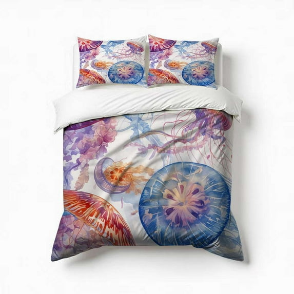 Jellyfish Watercolor Bedding Set 3 Pcs Soft Microfiber Quilt Cover For Bedroom Decor, Comforter Cover With 2 Pillowcase