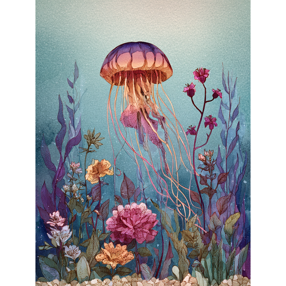 Jellyfish Watercolor Canvas Print Wall Art Home Decor for Living Room Bedroom Office Bathroom Dining Room