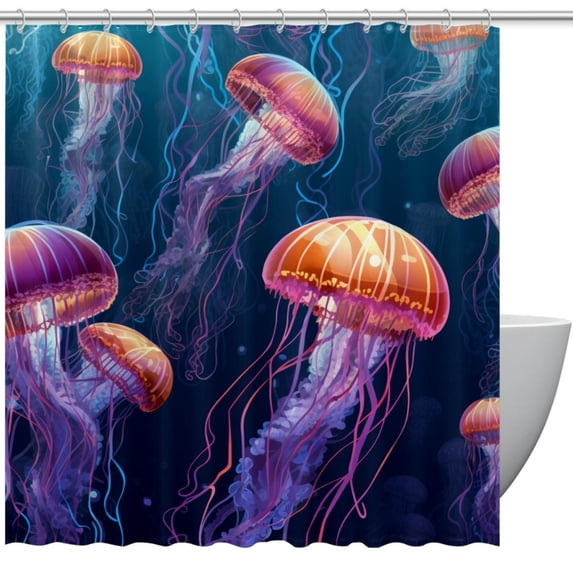 Jellyfish Waterproof Bathroom Curtains Shower Curtain Set with Hook - Printed Curtain Sets for Bathroom Decoration