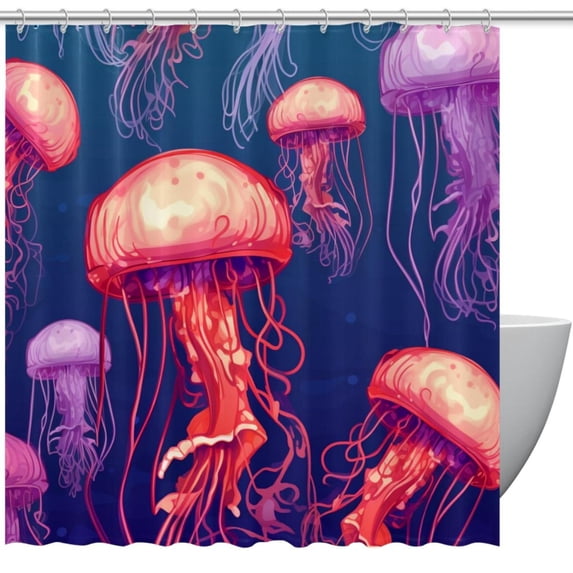 Jellyfish Waterproof Printed Bathroom Decoration Shower Curtain Set with Hooks for Bathroom Décor - Shower Curtain Sets for Bathroom Decorations