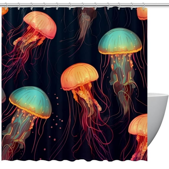 Jellyfish Waterproof Printed Shower Curtain Set with Hooks for Bathroom Decoration - Bathroom Curtains Included