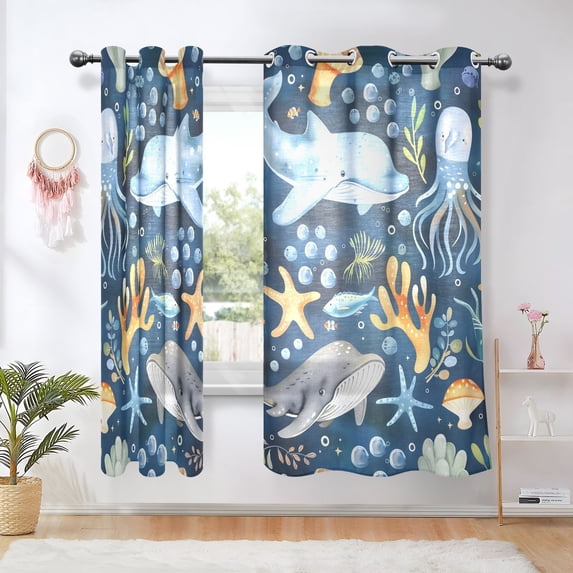 Jellyfish Whales Stars Blackout Curtains Thermal Insulation 63 inch Grommet for Bedroom Living Room Bathroom Kitchen Windows 2 Pack