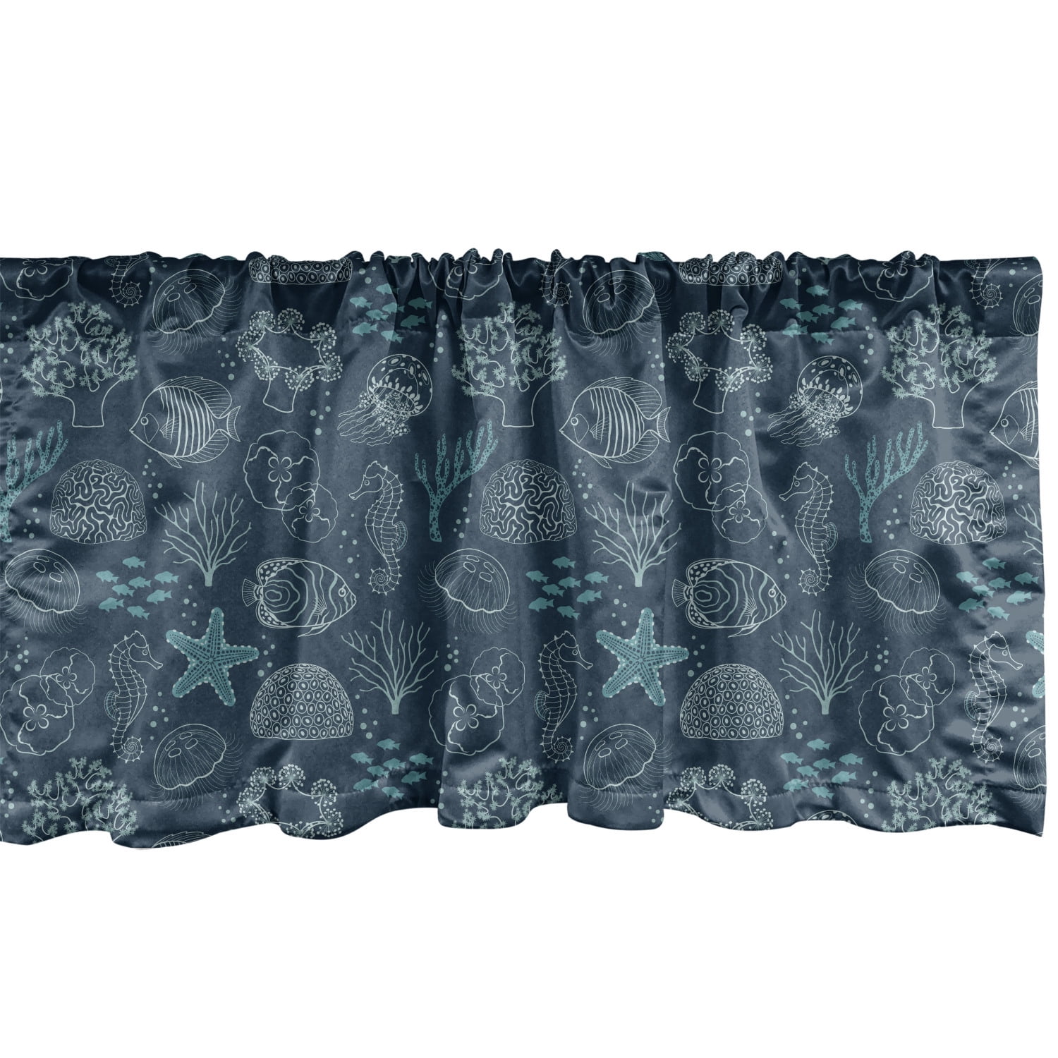 Jellyfish Window Valance Pack of 2, Marine Themed Monochrome Ocean