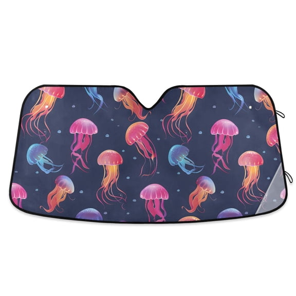 Jellyfish and Bubbles Car Windshield Sun Shade Foldable Car Front Window Visor Heat and UV Protection 53x23.5