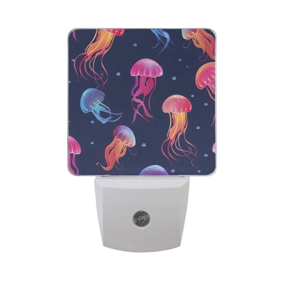 Jellyfish and Bubbles Night Light 2 Pack LED Nightlight Plug into Wall Dusk to Dawn Sensor Soft White